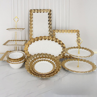 Assiettes de présentation de mariage en céramique avec bordure dorée, style Phnom Penh Rose, pour restaurant et hôtel
