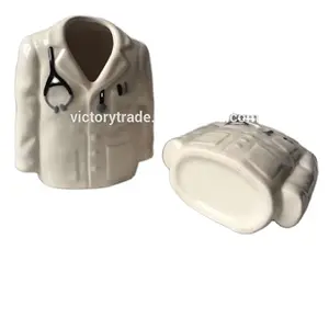 V-B1172 Wholesale custom white ceramic bulk doctor coat shape marker pen holder