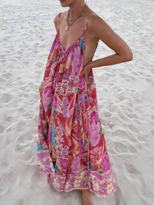 Vintage Women's Floral Strap <strong>Boho</strong> <strong>Dress</strong> Ladies Casual <strong>Summer</strong> Sexy V Neck Vestidos Beach Long Maxi <strong>Dresses</strong> - Product Image 4
