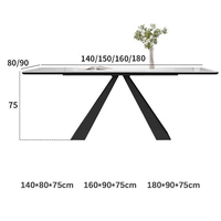 Table à manger rectangulaire moderne en pierre frittée avec plateau en marbre, base en acier au carbone, design écologique, durable et imperméable, pour hôtel et villa