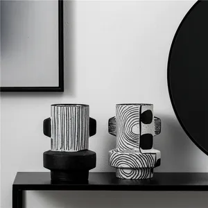 Mini vase nordique en céramique noire, accessoires de décoration pour la maison, vases à fleurs en céramique pour mariage