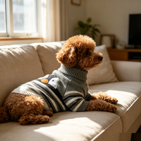 Pull douillet d'hiver pour chien, motif pingouin, tricoté, vêtements pour animaux de compagnie, col roulé rayé, chaud pour chien et chat