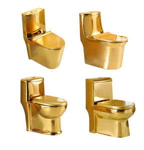 Inodoro de Lujo de Una Pieza con Diseño Moderno, Doble Descarga por Gravedad, Cerámica, Chapado en Oro, Montaje en Suelo, Sifón en P/S - Product Image 1