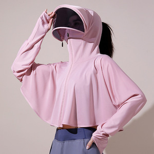 Veste à capuche personnalisée pour femme en soie glacée UPF50+ avec visière, protection UV respirante, idéale pour le cyclisme, les activités de plein air et la conduite - Product Image 4