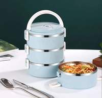 Boîte à lunch ronde en acier inoxydable multicouche isolée avec couvercle en PP, utilisable au micro-ondes et empilable pour une utilisation et un stockage en intérieur/extérieur