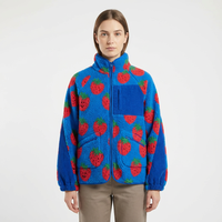Veste polaire chaude coupe-vent à col montant zippé imprimé floral écologique pour femme, grande taille, en velours, idéale pour la course et le sport
