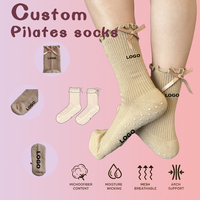 Chaussettes de Pilates et de Yoga pour femmes, en microfibre, avec bord à volants et nœud, antidérapantes, avec soutien de la voûte plantaire, personnalisables avec logo, modèle Glacier Sweet