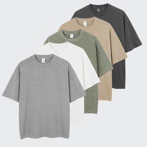 T-shirt da uomo personalizzata OEM ODM con scollo a O, tinta unita, spalle scese, stile vintage, lavaggio acido, oversize - Product Image 4