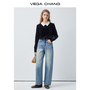 Calças <span class=keywords><strong>Jeans</strong></span> de Cintura Alta VEGA CHANG com Corte Curvo em Tecido Denim Macio, <span class=keywords><strong>Jeans</strong></span> Versáteis e Fluidos com Lavagem Vintage e Perna Larga - Product Image 4