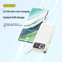 Chargeur portable pratique avec câble intégré, charge rapide PD 22,5 W, prise secteur, batterie au lithium polymère PVC 20 000 mAh