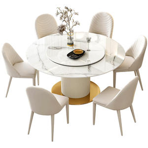 <span class=keywords><strong>Mesa</strong></span> de Comedor <span class=keywords><strong>Redonda</strong></span> Moderna con Patrón de Piedra, Superficie Brillante, Altura Ajustable, Patas de Metal Resistentes, para Uso en Hogar u Hotel, Ensamblada - Product Image 1