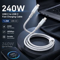 Câble de charge rapide Type C 240W 1,2 m PD 5A USB C vers USB C, cordon de données USB 2.0 tressé en nylon, OEM ODM, petites commandes acceptées