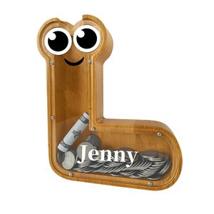 Caja de ahorro de dinero con letras grandes, hucha de madera para ahorrar dinero, tanque de almacenamiento transparente de madera maciza, tarro de cambio para niños - Product Image 2