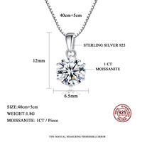 CZCITY Collier Pendentif Classique à Six Griffes en Moissanite Véritable d'un Carat avec Chaîne Maille Forçat pour Femme, en Argent Sterling 925, Bijoux Fins