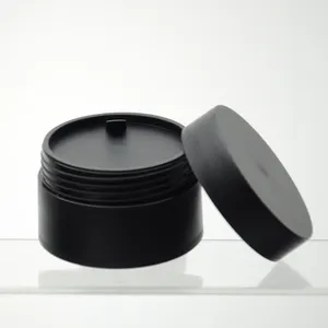 Pote de plástico para parede dupla, 50g 1.6oz preto fosco pp cuidados com a pele pacote de cosméticos creme hidratante jarra