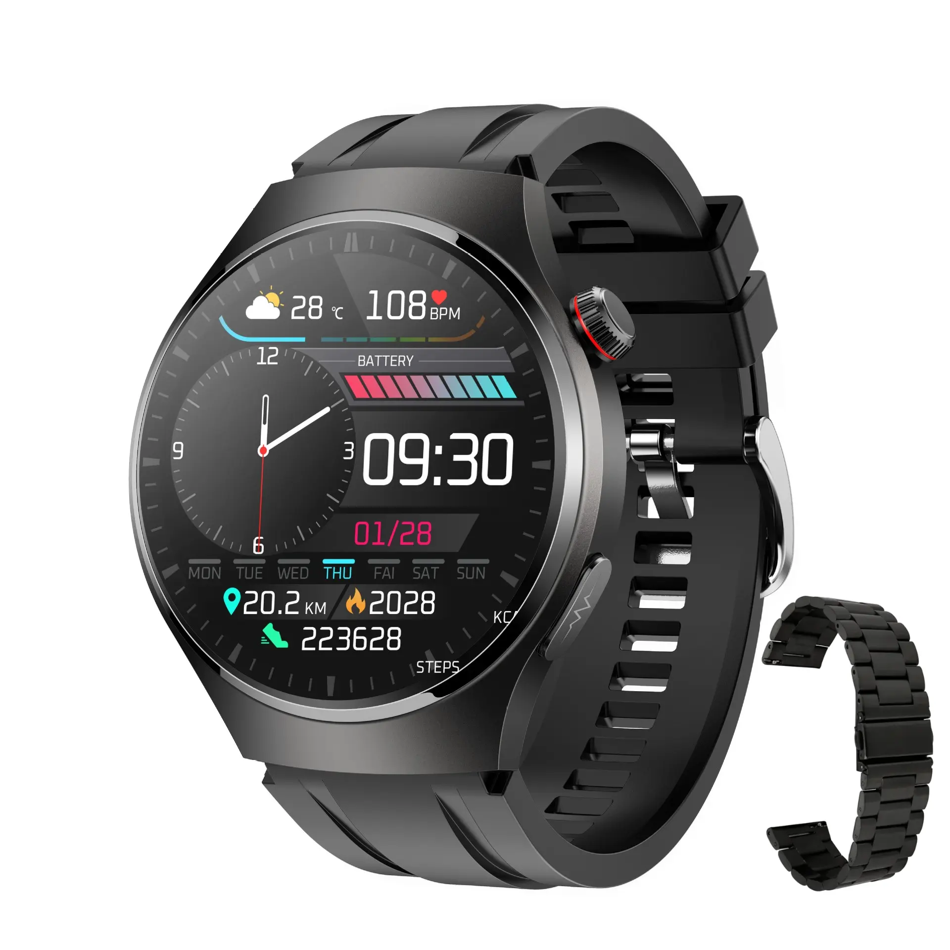 2024 MT200 appel de dents bleues ECG PPG HRV température corporelle surveillance en temps réel fréquence cardiaque montre intelligente avec calculatrice smartwatch