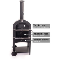 Barbecue d'extérieur haut de gamme BENSUN M03138 en acier thermolaqué, four à pizza à bois sur chariot pliable avec protection haute pression