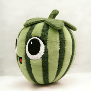 Peluche pastèque vert foncé et vert clair à rayures verticales, grands yeux brodés avec des anneaux oculaires blancs - Product Image 4