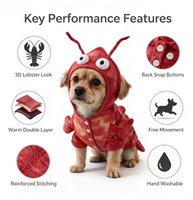 Costume de Homard Rouge 3D Amusant pour Animaux de Compagnie, Tenue de Fête d'Halloween pour Chiens et Chats, Vêtements Chauds Doublés Polaire pour Petits et Moyens Chiens et Chats