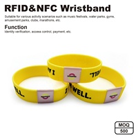 Bracelet en silicone jaune personnalisé avec puce NFC pour événements, partage sur les réseaux sociaux, code QR programmable, bracelet à puce tactile