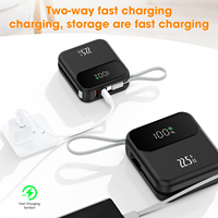Nouvelle batterie externe compacte ultra-fine à thème dessin animé avec câble intégré, Li-Polymère 5000 mAh, charge rapide 22,5 W, en ABS, entrée Type-C