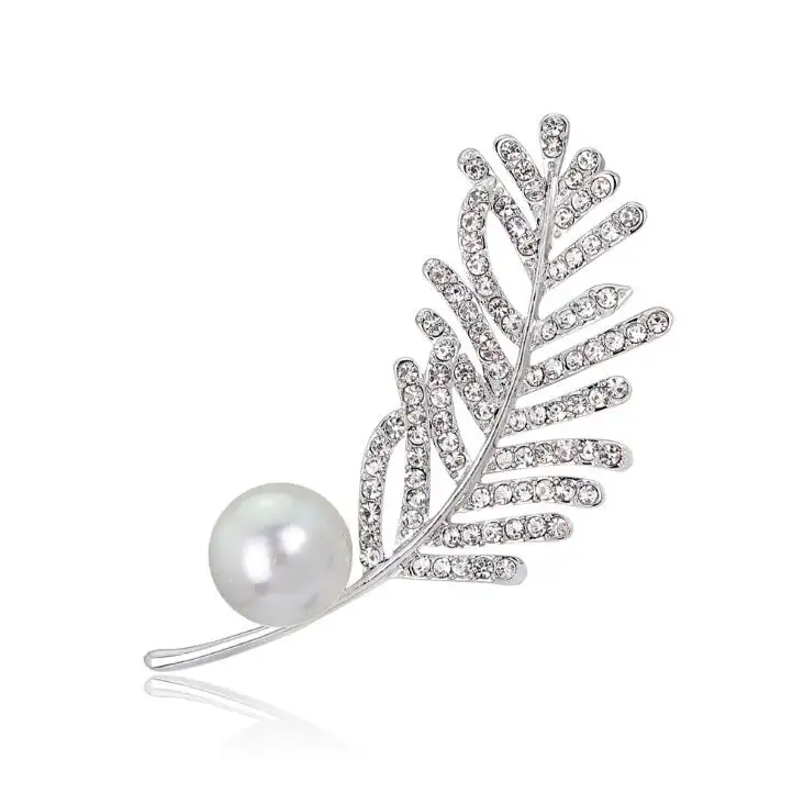 DRAD016 moda piuma spille gioielli bella strass perla spilla per invito a nozze e festa