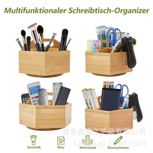 Caja de almacenamiento giratoria de bambú y madera para escritorio, caja de almacenamiento portátil de madera creativa, organizador de papelería de madera para oficina. - Product Image 3