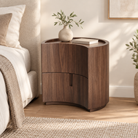 Table de chevet en noyer de style mi-siècle avec 2 tiroirs incurvés et rangement ouvert, table de nuit moderne en bois pour chambre à coucher et mobilier d'hôtel