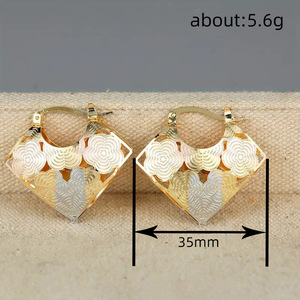 Orecchini a polsino geometrici a cerchio cavo da donna, gioielli chic alla moda, design floreale minimalista e colorato, accessorio per uso quotidiano - Product Image 4