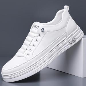 Baskets décontractées blanches pour hommes, à bout rond, à lacets, en matière synthétique respirante, chaussures de printemps - Product Image 1