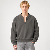 Sweat-shirt à col ras du cou en molleton 350 GSM, style vintage délavé, avec fermeture éclair métallique, pour homme, streetwear américain, marque privée OEM