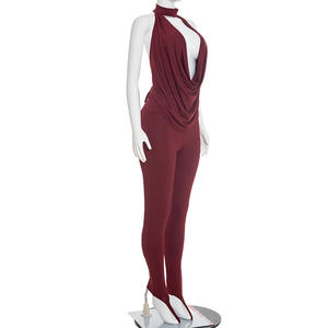 Viviblook J26ST020 Ensemble décontracté d'été pour femme, couleur unie, haut dos nu à lacets et pantalon, ensemble deux pièces - Product Image 4