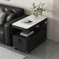 Table basse convertible minimaliste moderne faite à la main avec chargement sans fil, rangement, structure en bois massif et plateau en verre pour salon et maison