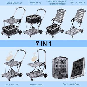 2-laags Inklapbare Winkelwagen Twee-Laags Vouwwagen Met Kratten, Meervoudig Gebruikswagen Verstelbare Draagbare <span class=keywords><strong>Trolley</strong></span> - Product Image 2