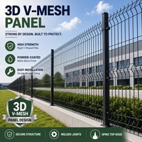 V-vormig gebogen 3D gelast draadgaas hekwerk paneel, zwart gepoedercoat, met stalen paal voor tuin, snelweg en perimeterbeveiliging