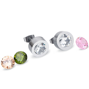 <b>Stud</b> <b>Earrings</b> 11MM Round Zircon Bezel Setting Rose Gold Stainless Steel Everyday Wear - Product Image 3