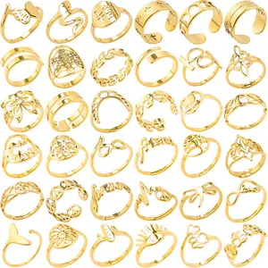 Cincin Pria Wanita kualitas tinggi cincin besar tidak pudar emas perak warna-warni tanpa noda