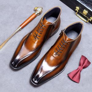British Leather Martin <b>Boots</b> - Trendy Business Formal Leather <b>Boots</b>, Pointed Toe, Zipper, High-top, Leather Shoes, Short <b>Boots</b> - Product Image 2