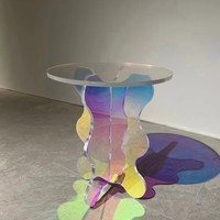 Petite table basse colorée en acrylique Alien, tabouret rond transparent coloré, table d'appoint en acrylique pour canapé de salon moderne