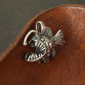 BOCAI S925 pendentifs en argent Sterling pour femmes hommes rétro Relief 3D Piranha poissons charme amulette mode Punk bijoux en gros - Product Image 4