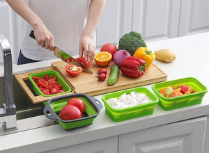 Planche à découper extensible en bambou pour évier de cuisine avec plateau - Product Image 3