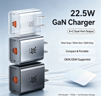 22.5W GaN Wall Charger USB-C USB-A Dual Port PD QC Pengisi Daya Cepat Adaptor Daya untuk Ponsel Tablet OEM Grosir