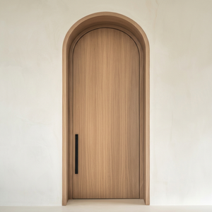 Porta d'Ingresso Moderna in Legno Massello di Noce con Arco, Design a Pannello Incassato Artigianale a Grana Verticale, Isolamento Acustico, Ferramenta in Ottone - Product Image 1