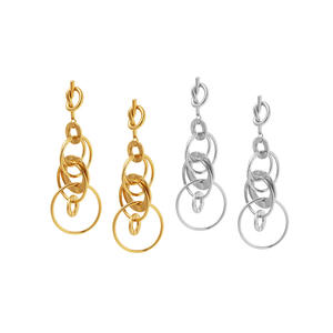 Pendientes de acero inoxidable chapados en oro, pendientes circulares retro de varias capas, pendientes chapados en oro de 18 quilates, accesorios de moda. - Product Image 2