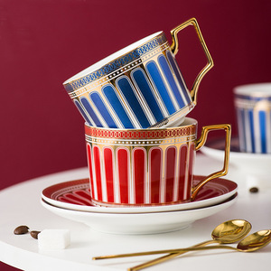Taza de café de cerámica de estilo nórdico INS, platillo, tazas de té de oro blanco esmaltadas por la tarde británica con temática de vacaciones romanas con cuchara dorada - Product Image 1