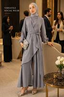 Ensemble modeste deux pièces en mousseline douce avec chemisier ceinturé et pantalon large |   Tenue musulmane décontractée, ensemble Abaya pour femmes de Dubaï