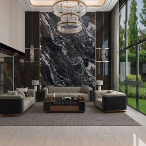 Piastrelle in Gres Porcellanato Lucido 1200x2400mm Spessore 9mm per Villa Appartamento Hotel Officina Design Moderno Effetto Pietra - Product Image 1