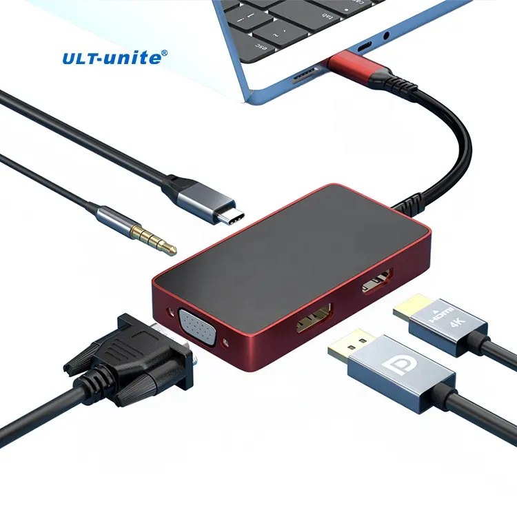 ULT-unite USB Type C To DP HDMI VGA 3.5mm Audio PD 100W Charging Port Adapter Multiport USB C Hub 5 In 1 Type C Hub