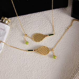 Raquettes dégoulinant d'huile en acier inoxydable or 18 carats styles de sport raquette de tennis en forme de pendentif bracelet collier ensemble pour femmes - Product Image 3