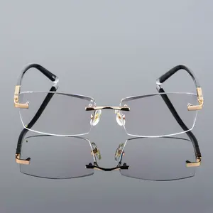 Montura de <span class=keywords><strong>Gafas</strong></span> <span class=keywords><strong>Graduadas</strong></span> sin Aro Personalizadas de Alta Calidad, Aleación Óptica con Adornos de Diamantes, Cómodas para Leer, Miopía - Product Image 2